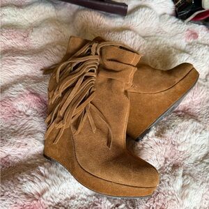 Express Brown Ankle Booties with Fringe